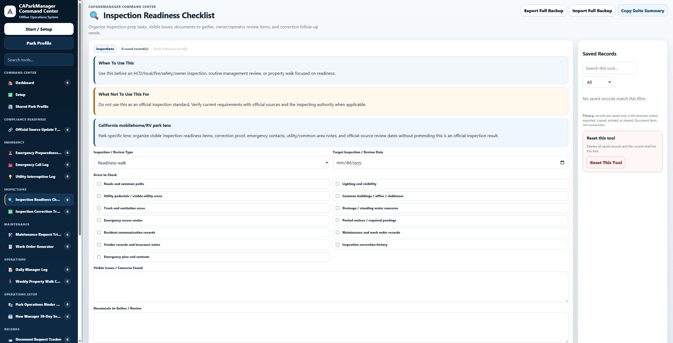 Inspection Readiness Checklist