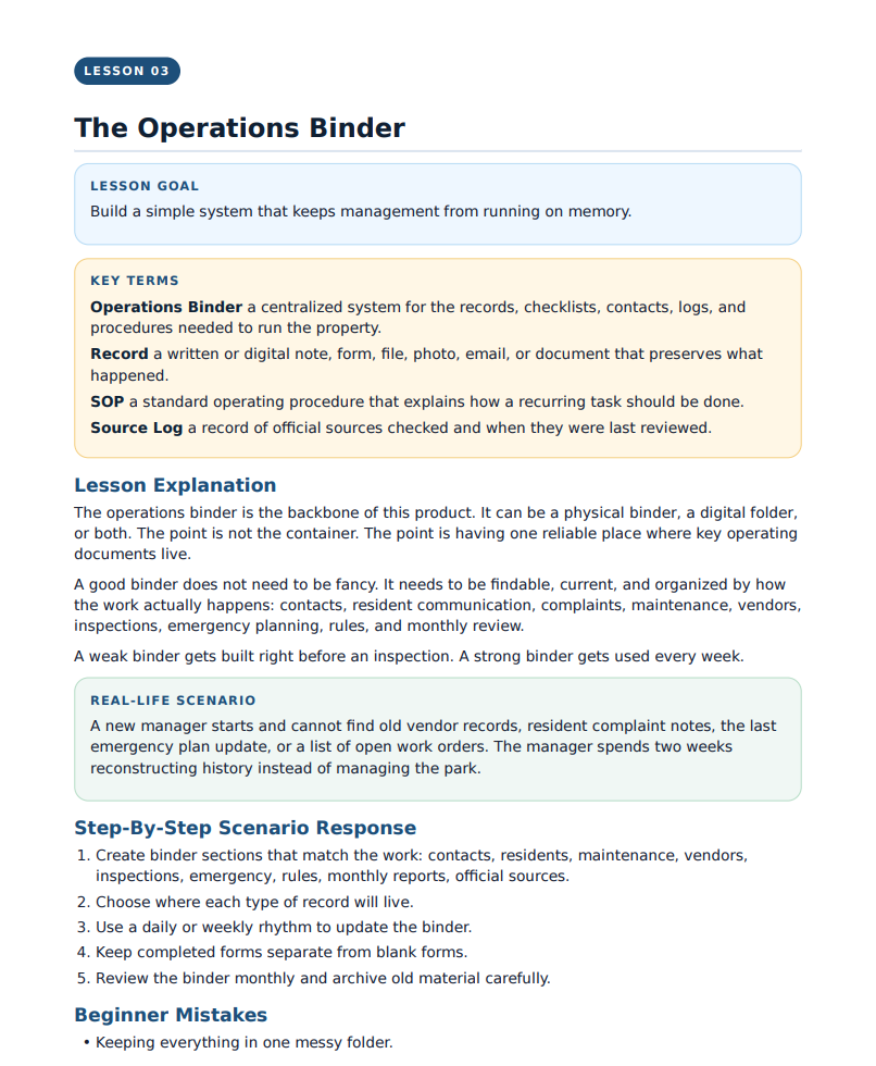 Operations Binder Lesson