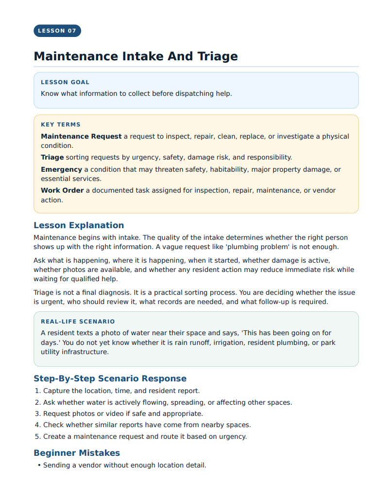 Maintenance Intake and Triage Lesson