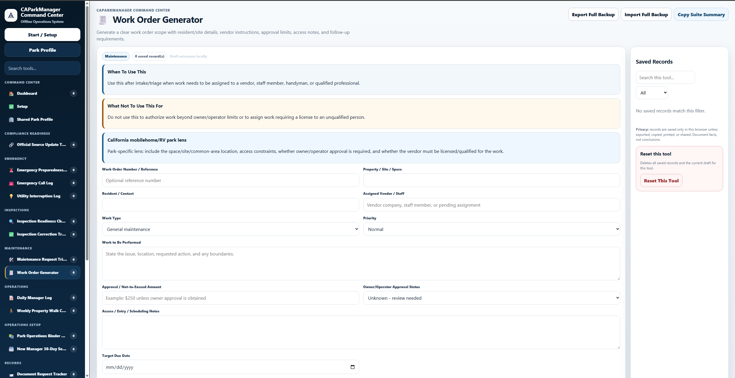Work Order Generator