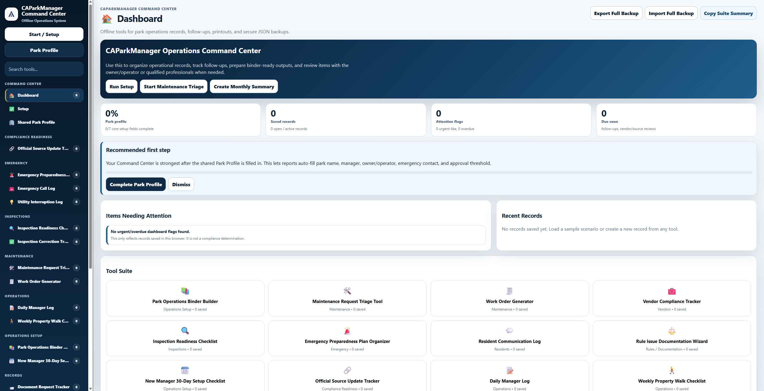 CAParkManager Command Center dashboard preview